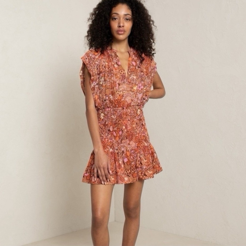 A.L.C. Carly Silk Paisley Smocked Mini Dress Size 4‎ Boho Luxury